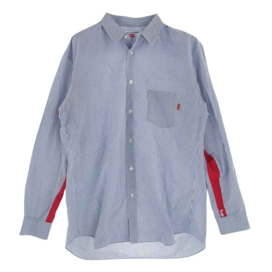 Supreme シュプリーム 12SS  COMME des GARCONS SHIRT Gusset Shirt Red コムデギャルソン ストライプ 長袖 シャツ ブルー系 ホワイト系 L【中古】