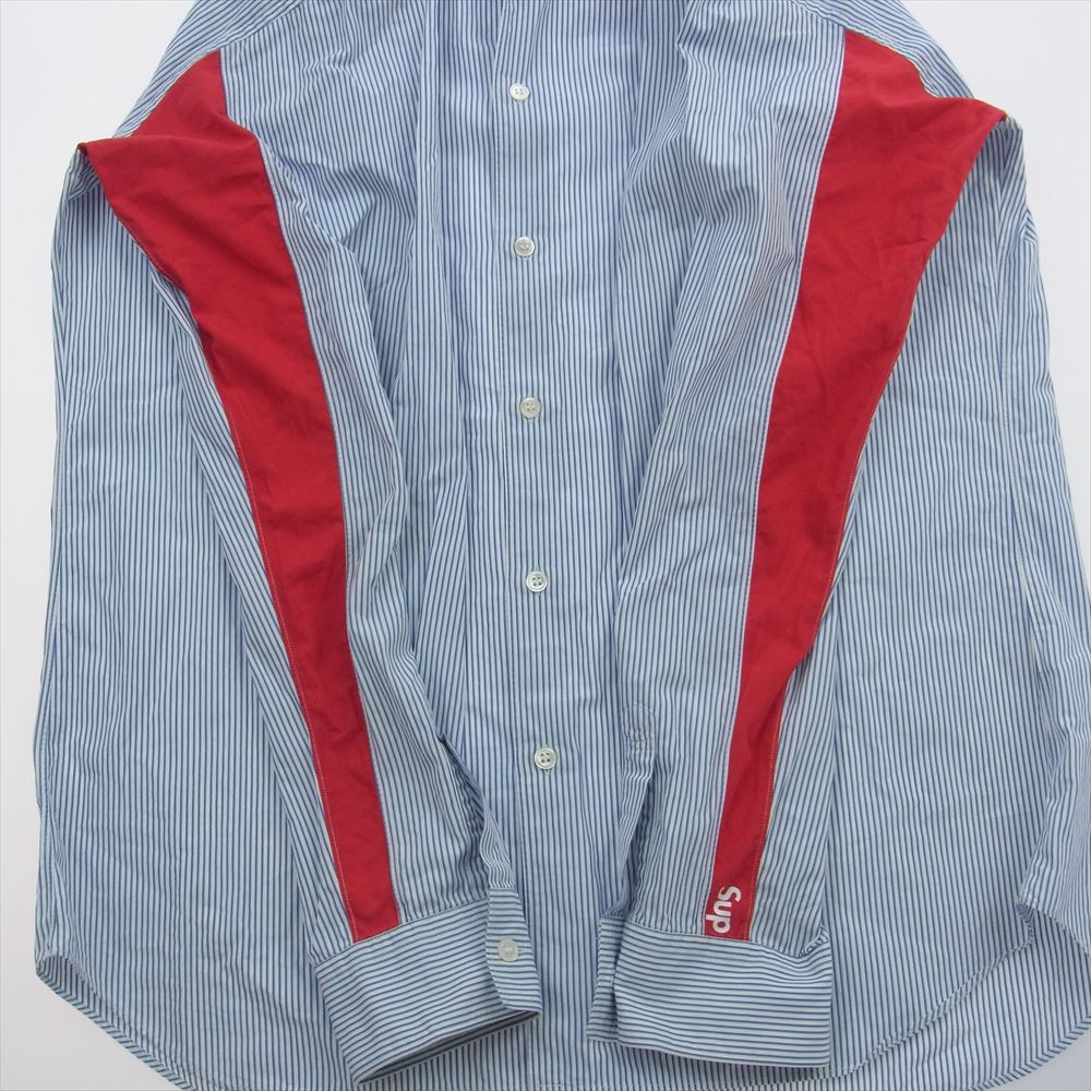 Supreme シュプリーム 12SS  COMME des GARCONS SHIRT Gusset Shirt Red コムデギャルソン ストライプ 長袖 シャツ ブルー系 ホワイト系 L【中古】