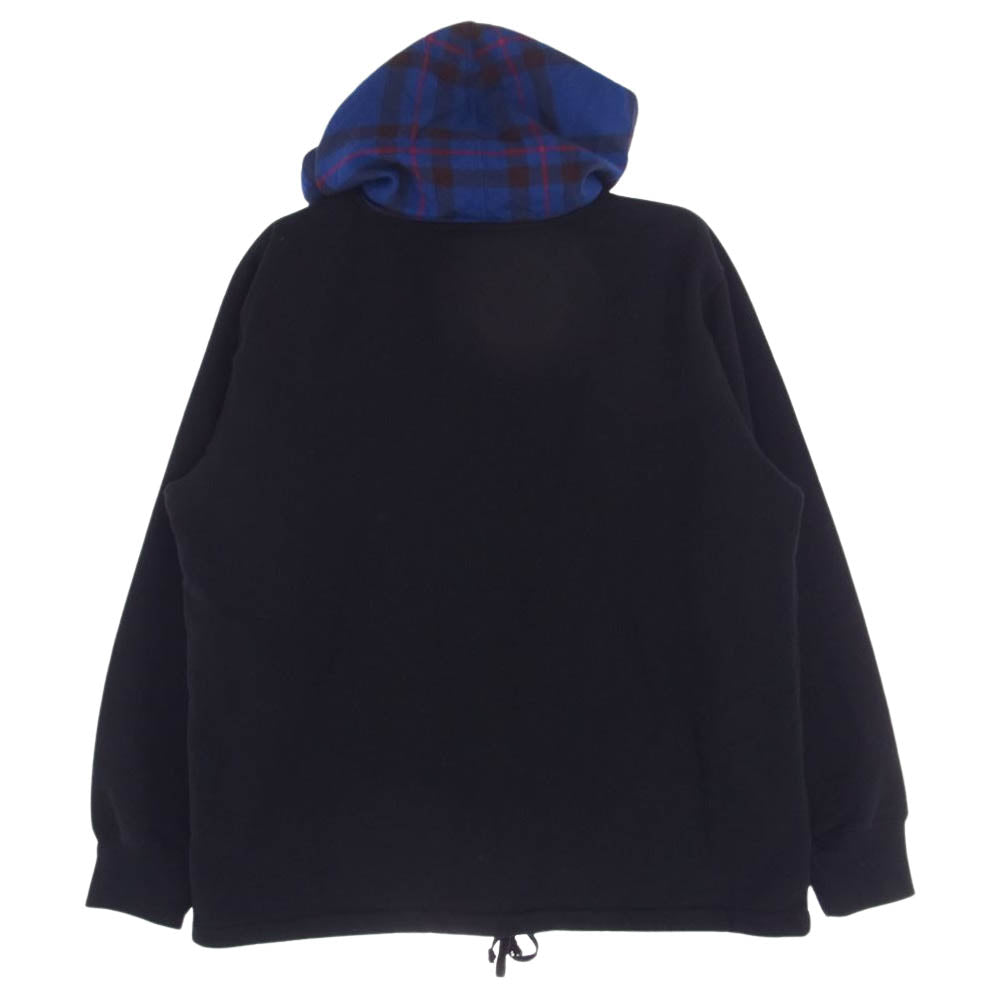 Supreme シュプリーム 15AW コムデギャルソンシャツ フロントロゴ チェック柄フード スウェット プルオーバー スウェット パーカー ブラック系 L【中古】