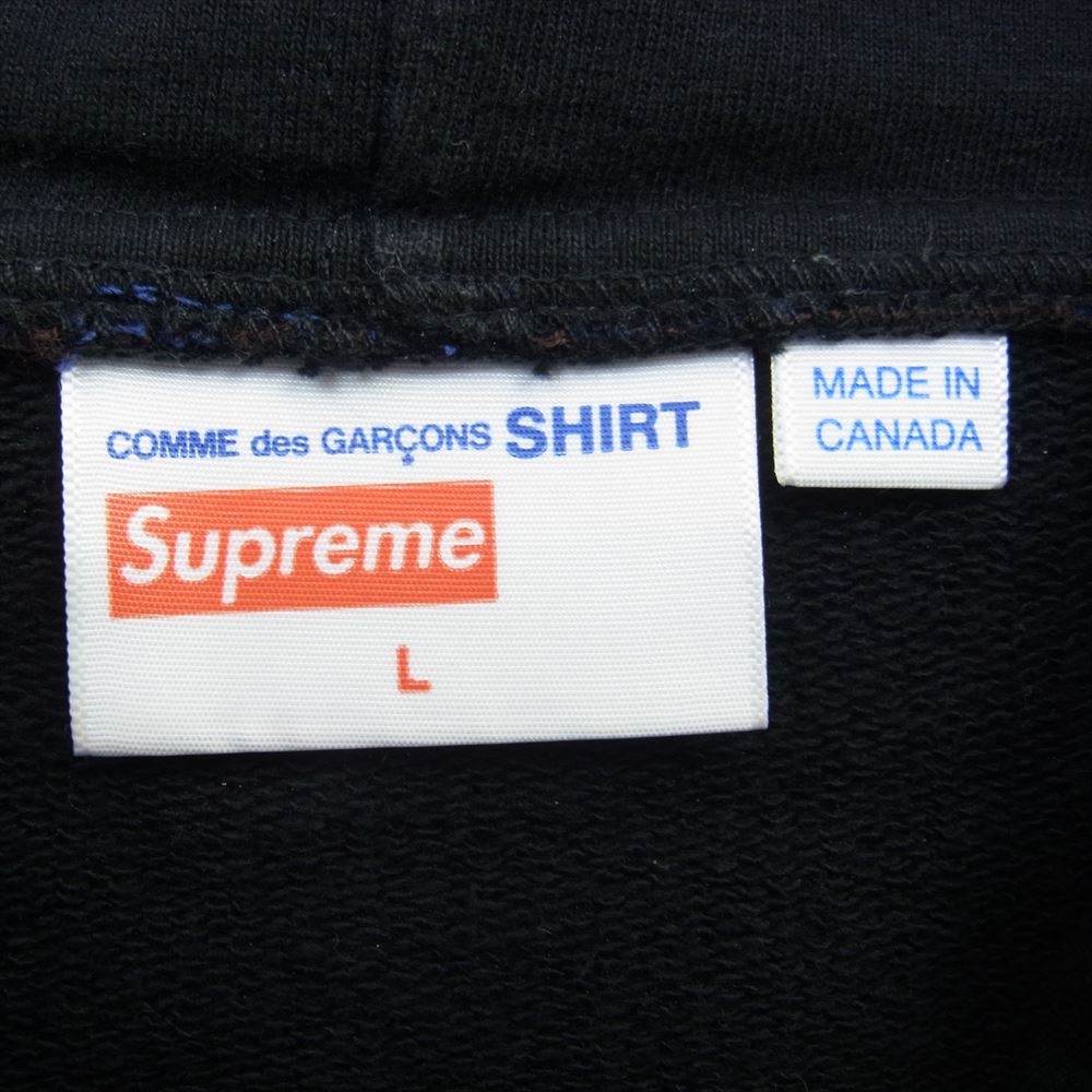 Supreme シュプリーム 15AW コムデギャルソンシャツ フロントロゴ チェック柄フード スウェット プルオーバー スウェット パーカー ブラック系 L【中古】