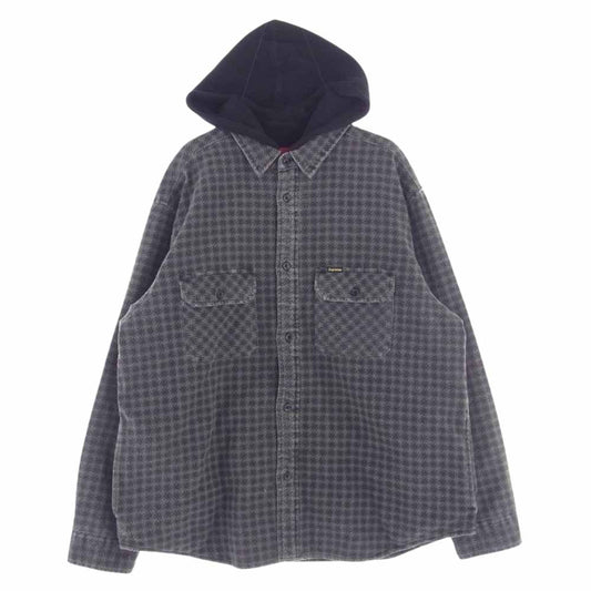 Supreme シュプリーム 22AW Houndstooth Flannel Hooded Shirt 裏地サーマル ハウンドトゥース フランネル フーデット シャツ グレー系 L【中古】