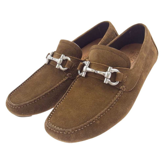 Salvatore Ferragamo サルヴァトーレフェラガモ 745684 PARIGI ECO ウォルナット スエード モックトゥ  ローファー ドライビング  シューズ ライトブラウン ブラウン系 7 1/2【中古】
