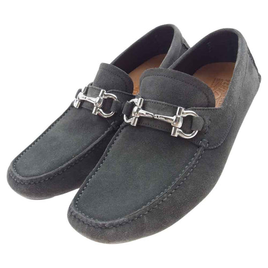 Salvatore Ferragamo サルヴァトーレフェラガモ 745683 PARIGI ECO ウォルナット スエード モックトゥ  ローファー ドライビング  シューズ グレー チャコール系 7.5【中古】