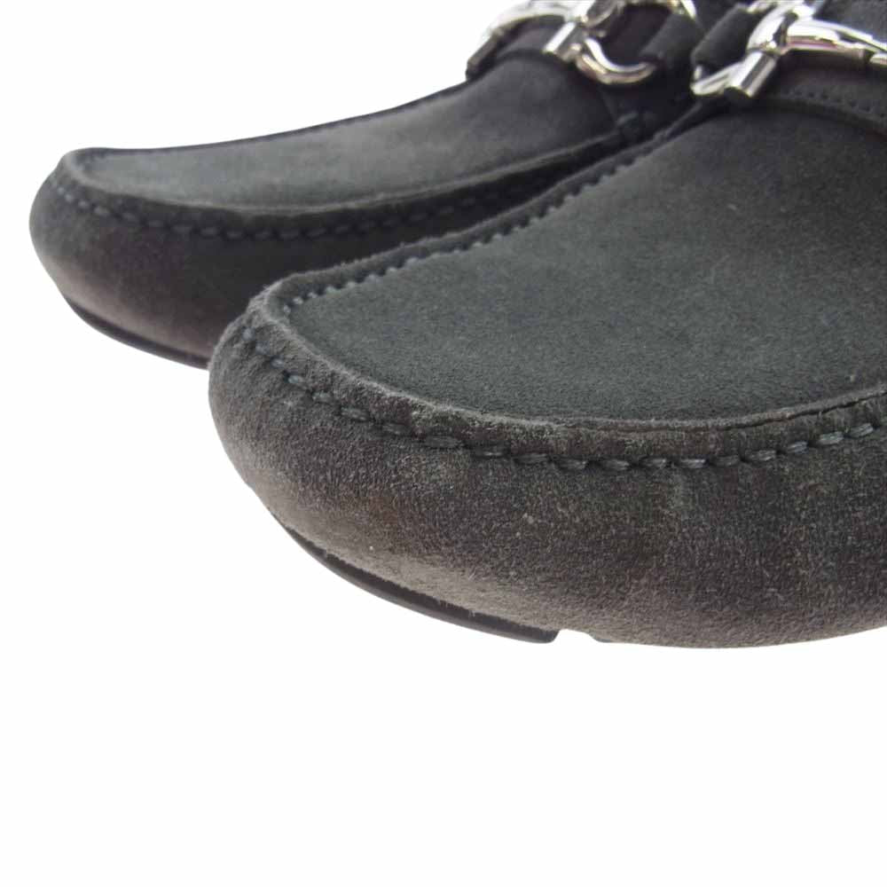 Salvatore Ferragamo サルヴァトーレフェラガモ 745683 PARIGI ECO ウォルナット スエード モックトゥ  ローファー ドライビング  シューズ グレー チャコール系 7.5【中古】