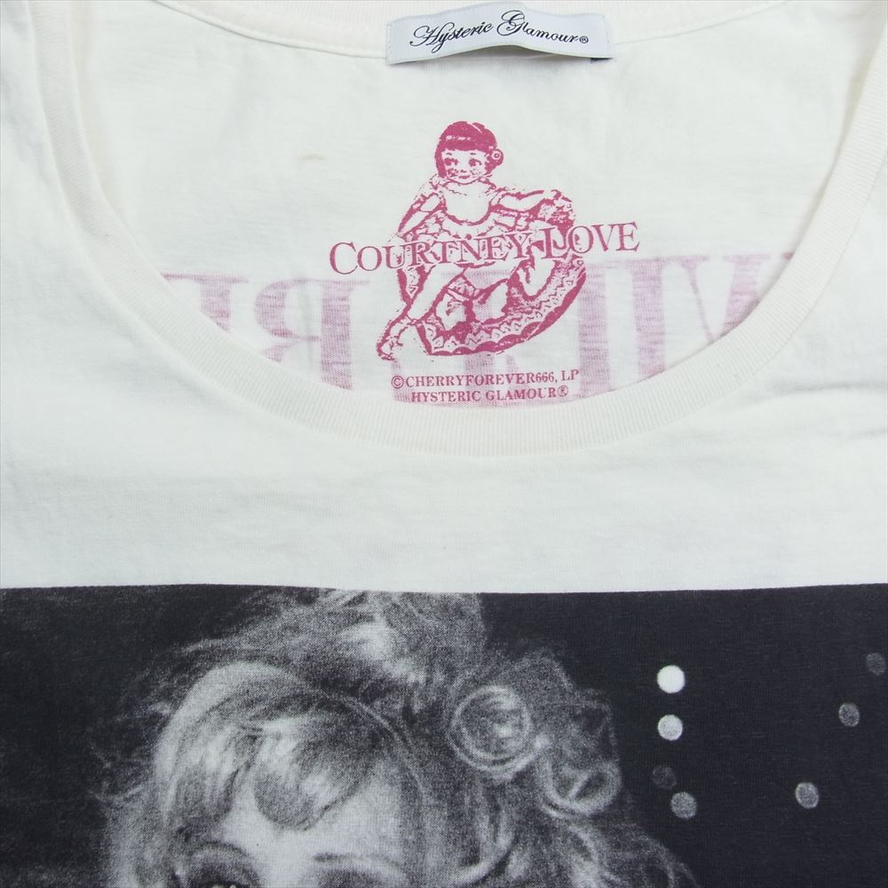 HYSTERIC GLAMOUR ヒステリックグラマー 0102CT23 COURTNEY LOVE コートニーラブ プリント Tシャツ 半袖 ホワイト系 F【中古】