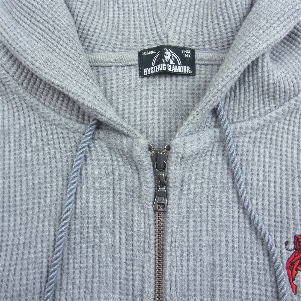 HYSTERIC GLAMOUR ヒステリックグラマー 0161CF04 デビル ガール 刺繍 ワッフル ジップアップ パーカー フーディー グレー系 F【中古】