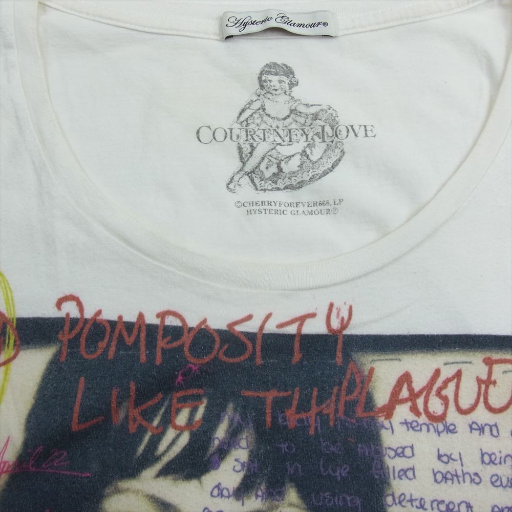 HYSTERIC GLAMOUR ヒステリックグラマー 0193CT12 COURTNEY LOVE コートニーラブ プリント Tシャツ 半袖 ホワイト系 F【中古】
