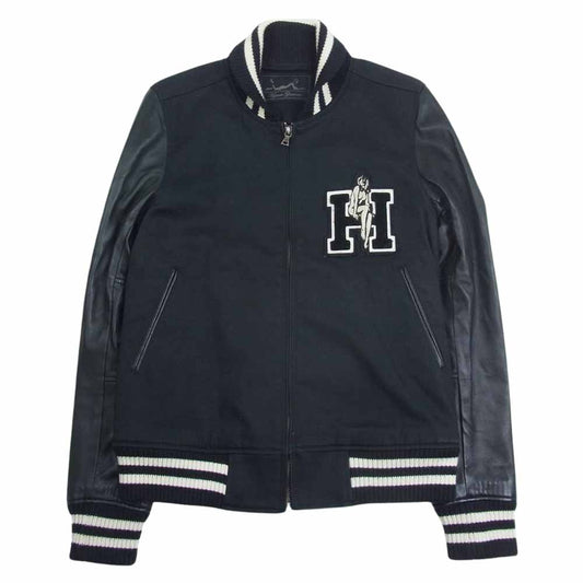 HYSTERIC GLAMOUR ヒステリックグラマー 0121AB03 ロゴワッペン ガール スタジャン ジャケット ブルゾン 袖ラムレザー切替 ブラック系 F【中古】