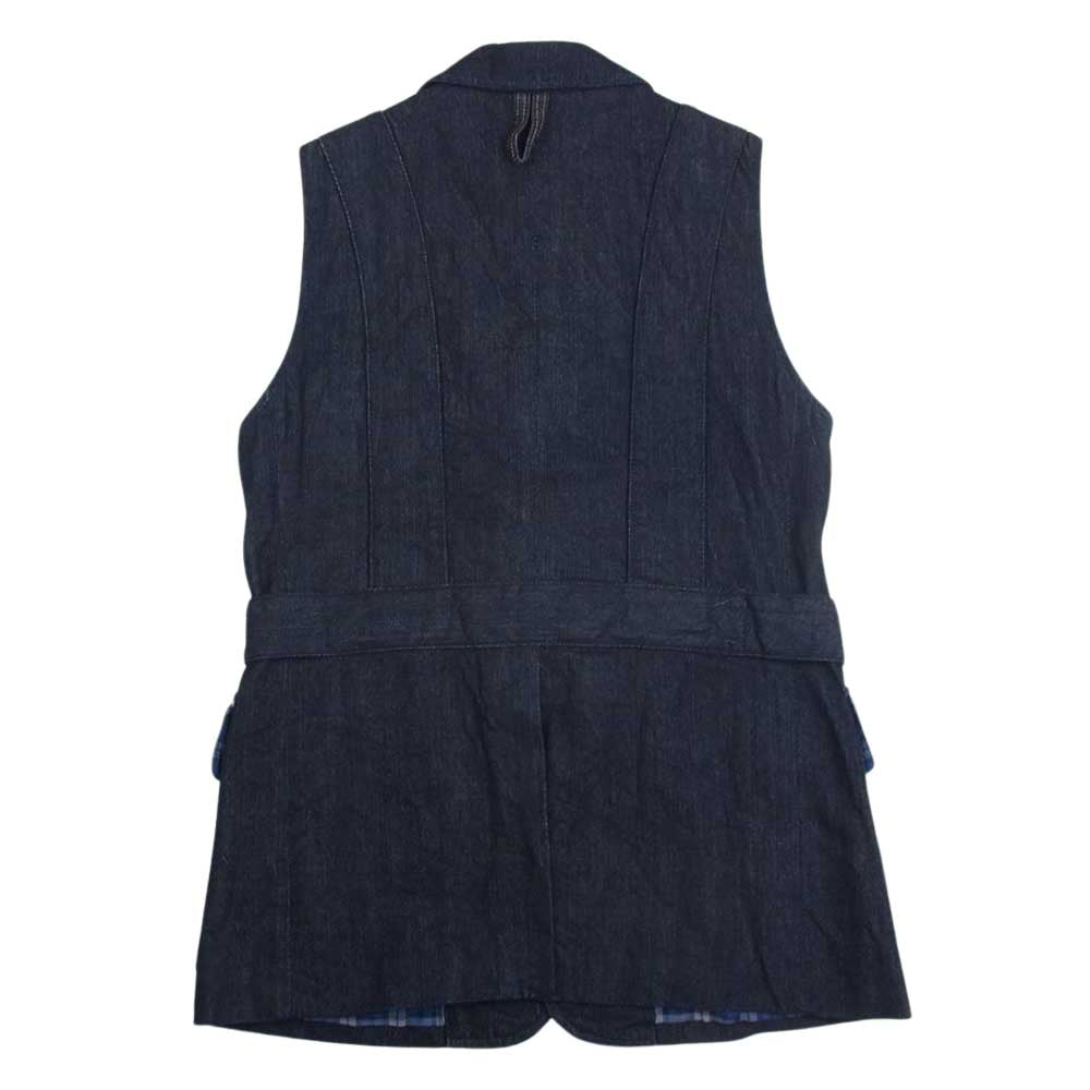 EVISU エヴィス TRICK VEST 裏地 チェック テーラード デニム ベスト インディゴブルー系 36【中古】