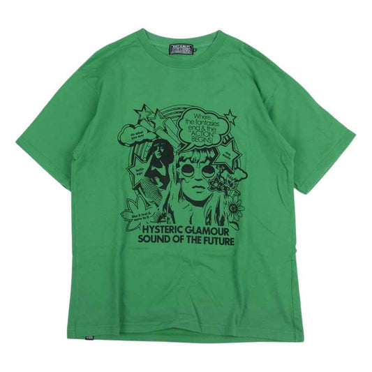 HYSTERIC GLAMOUR ヒステリックグラマー 02221CT30 DIZZY&MILKY SOUND OF THE FUTURE メッセージ プリント 半袖  Tシャツ グリーン系 M【中古】