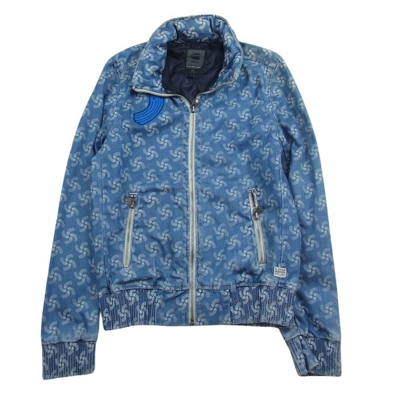 G-STAR ジースター NEW FALLDEN DES BOMBER RFTO 01 DENIM AOP ボンバー デニム ジャケット インディゴブルー系 S【中古】