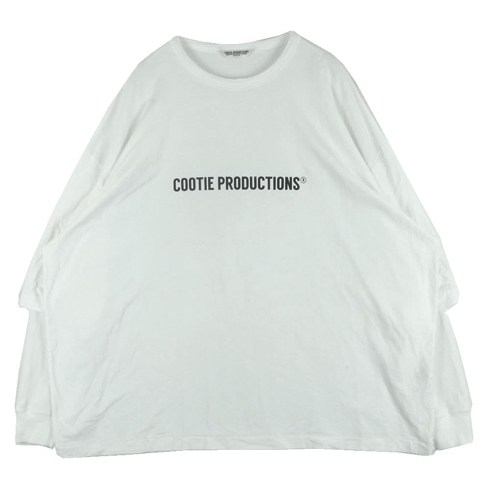 COOTIE クーティー サーマル 袖付 オーバーサイズ ロゴ プリント 長袖 Tシャツ コットン 日本製 ホワイト系 M【中古】