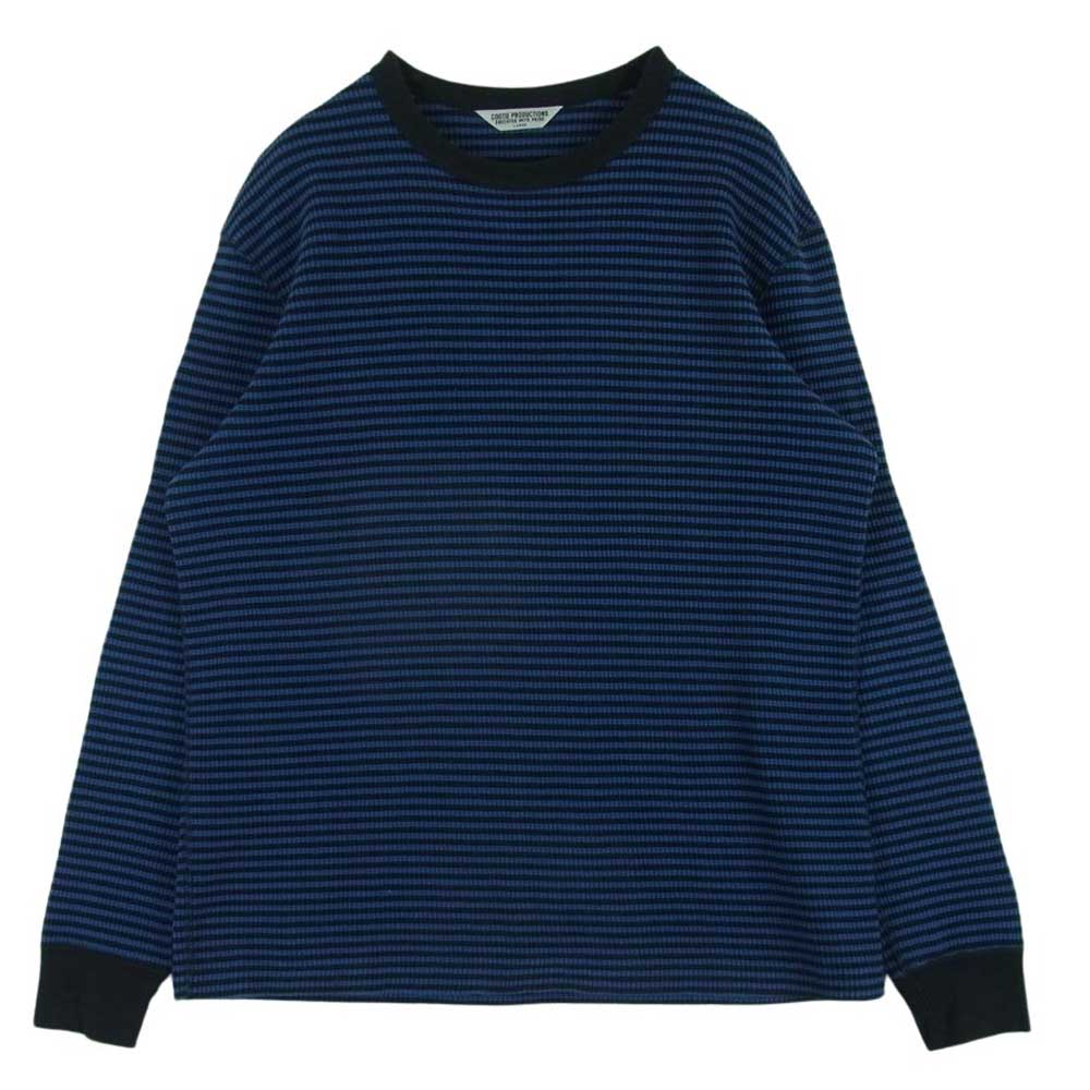 COOTIE クーティー ボーダー ワッフル サーマル 長袖 Tシャツ カットソー コットン 日本製 ブルー系 ブラック系 L【中古】