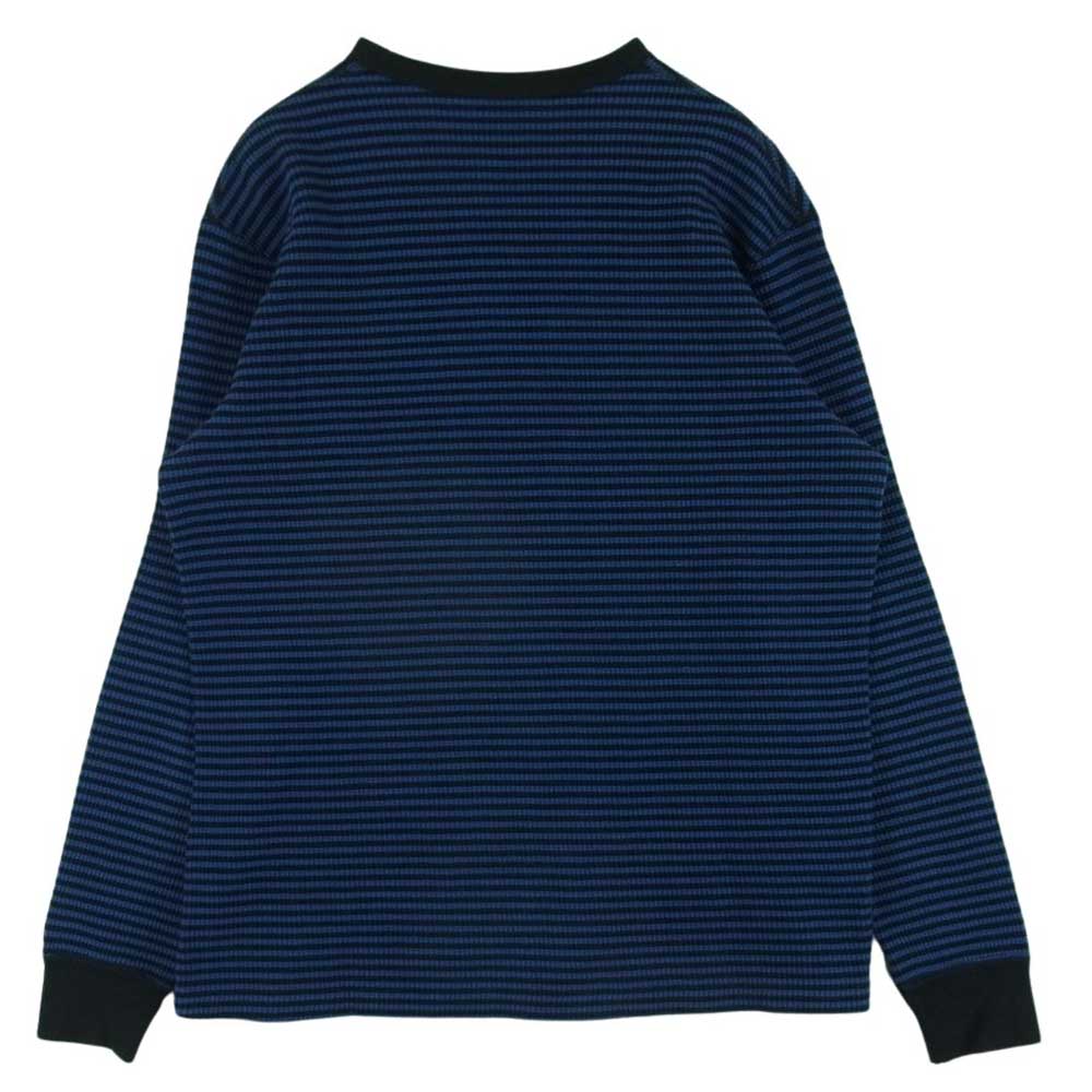COOTIE クーティー ボーダー ワッフル サーマル 長袖 Tシャツ カットソー コットン 日本製 ブルー系 ブラック系 L【中古】