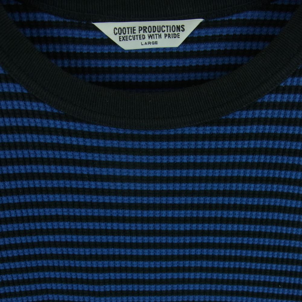 COOTIE クーティー ボーダー ワッフル サーマル 長袖 Tシャツ カットソー コットン 日本製 ブルー系 ブラック系 L【中古】