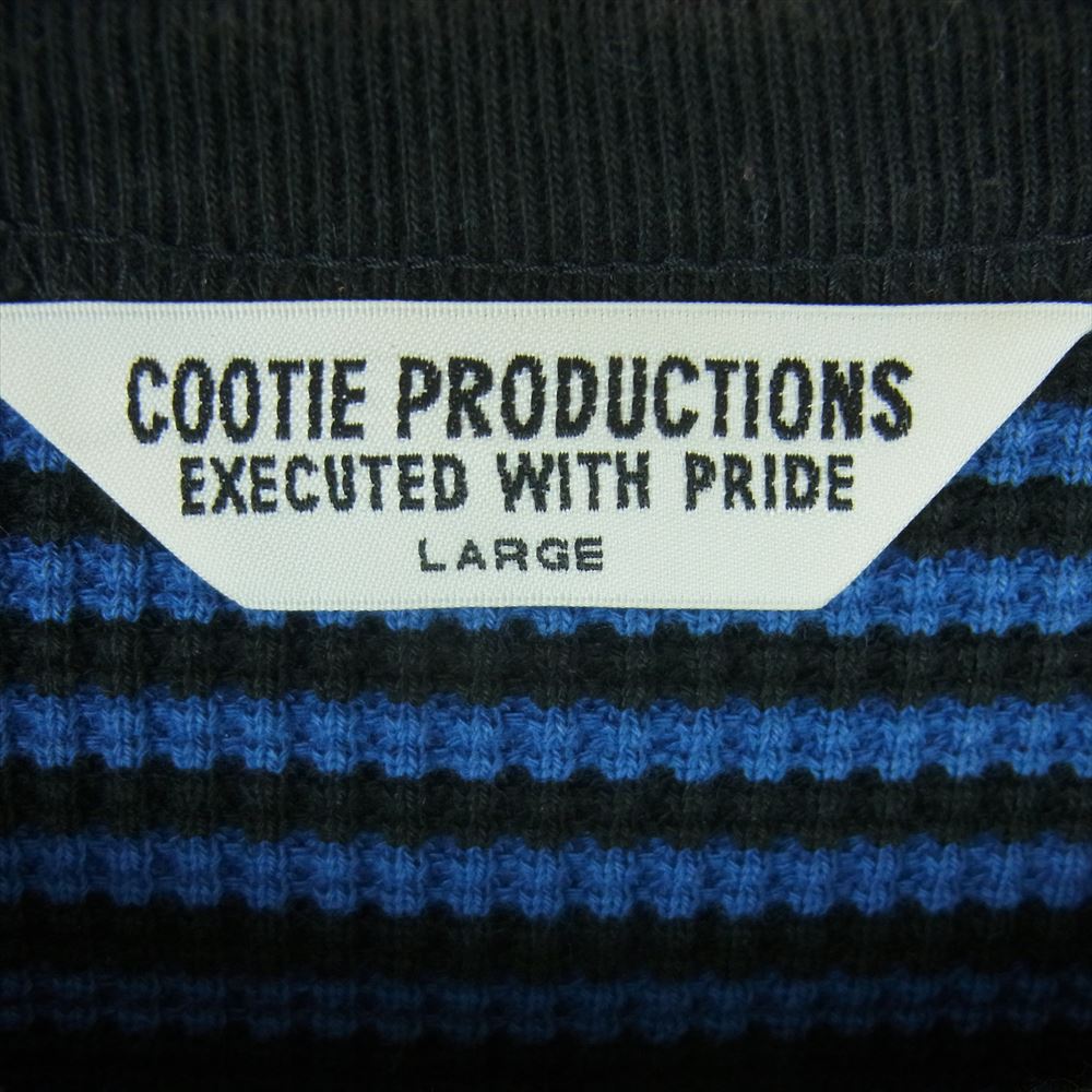 COOTIE クーティー ボーダー ワッフル サーマル 長袖 Tシャツ カットソー コットン 日本製 ブルー系 ブラック系 L【中古】