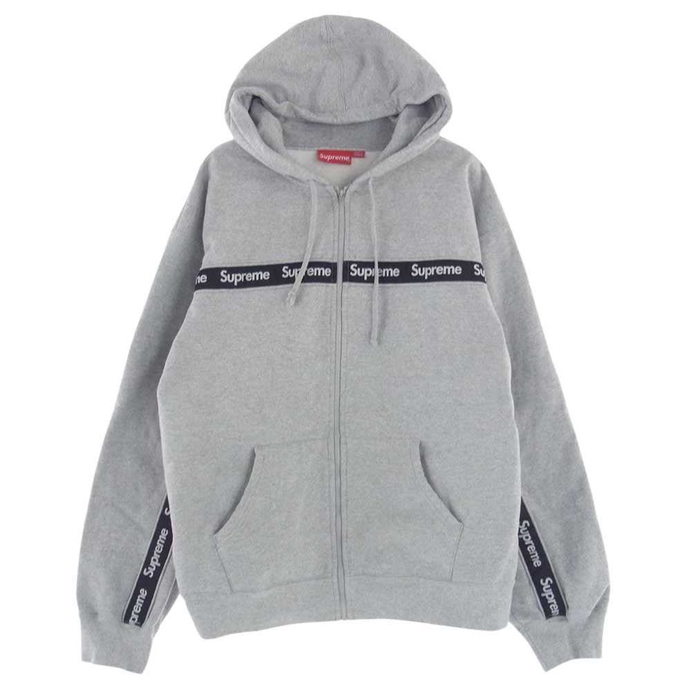 Supreme シュプリーム 19AW Text Stripe Zip Up Hooded Sweatshirt テキスト ストライプ ジップアップ フーディー スウェット パーカー グレー系 XL【中古】