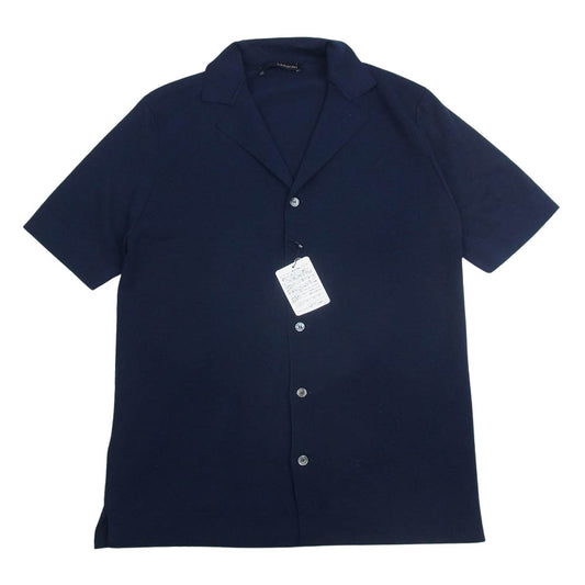 LARDINI ラルディーニ SH707 ミラノリブ オープンカラー ニット 半袖 シャツ ネイビー系 44【新古品】【未使用】【中古】