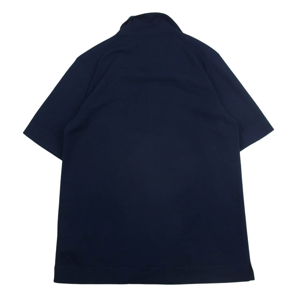 LARDINI ニットシャツ 半袖 ネイビー ホワイト　L LARDINI ラルディーニ オープンカラー ニット 半袖 シャツ ネイビー