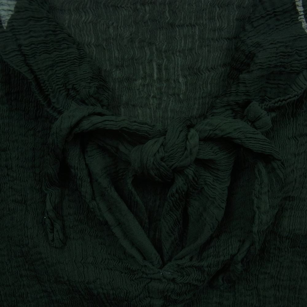 ISSEY MIYAKE イッセイミヤケ MI53FK121 me ミー ノースリーブ シワ加工 リボンデザイン プルオーバ― カットソー ブラウス ダークグリーン系 -【中古】