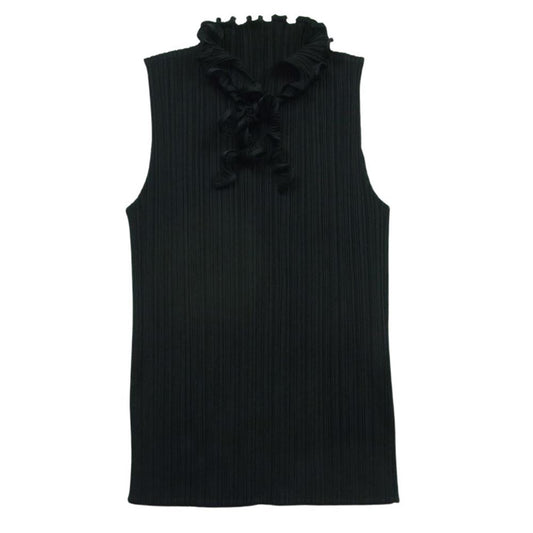 PLEATS PLEASE プリーツプリーズ イッセイミヤケ PP43-JK851 プリーツ加工 襟リボンデザイン ノースリーブ カットソー ブラック系 3【中古】