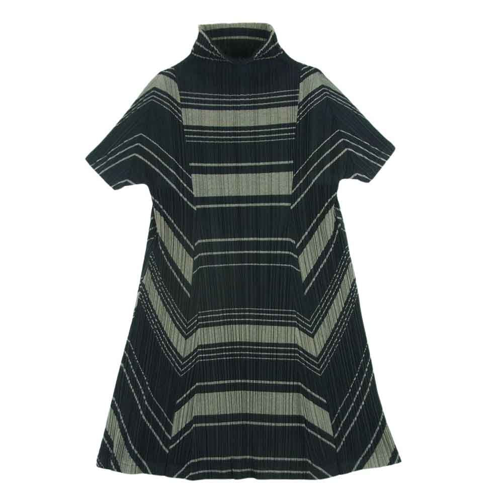 PLEATS PLEASE プリーツプリーズ イッセイミヤケ PP93-JK676 プリーツ加工 幾何学転写 ハイネック ボトルネック 半袖 ワンピース グレー系 3【中古】