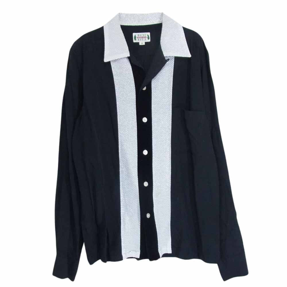WACKO MARIA ワコマリア レーヨン ベロア切り返し シルバーステッチ オープンカラー 長袖 シャツ  ブラック系 M【中古】