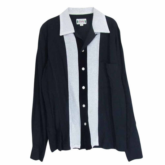 WACKO MARIA ワコマリア レーヨン ベロア切り返し シルバーステッチ オープンカラー 長袖 シャツ  ブラック系 M【中古】