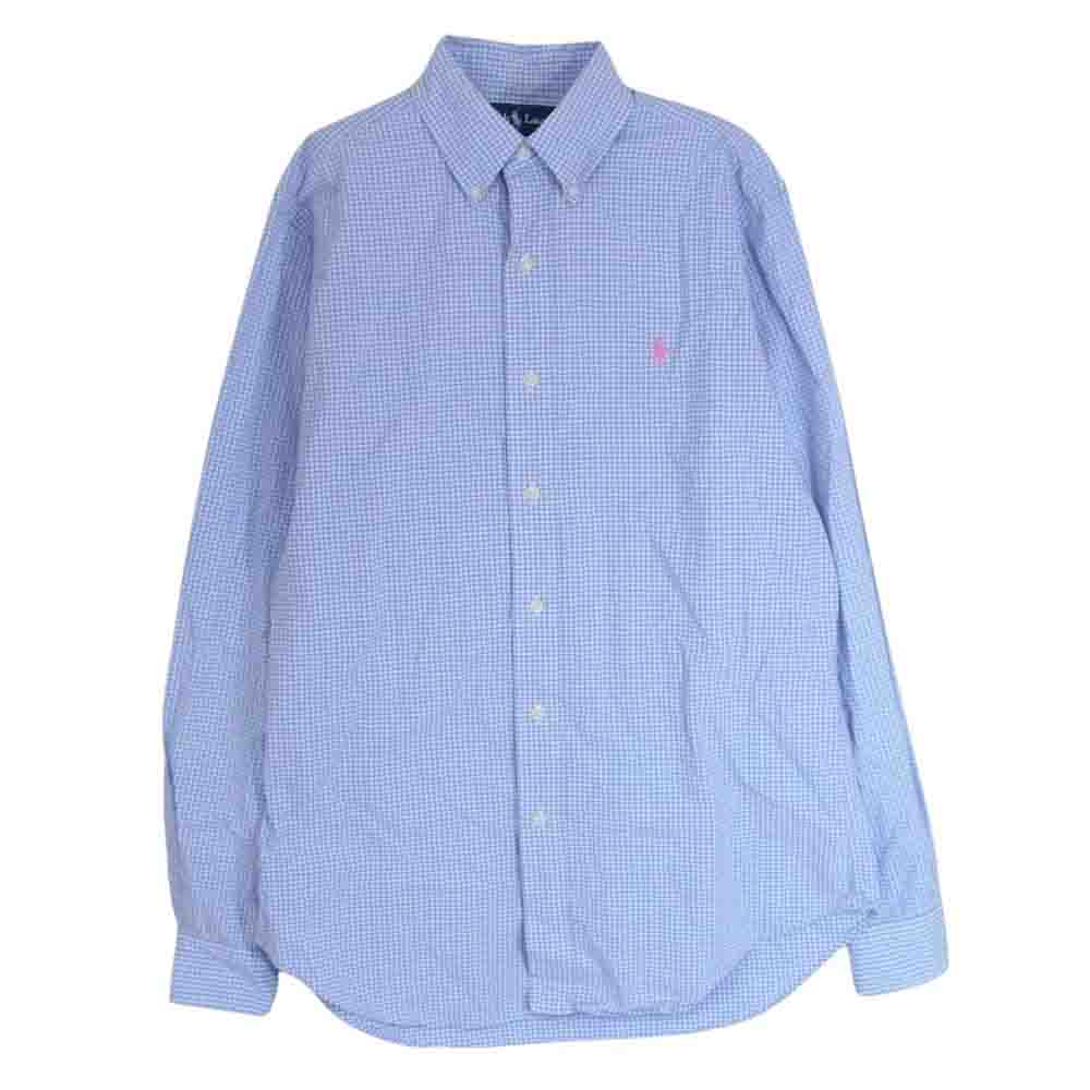 RALPH LAUREN ラルフローレン classic fit ボタンダウン チェック 長袖 シャツ ライトブルー系 14 1/2【中古】