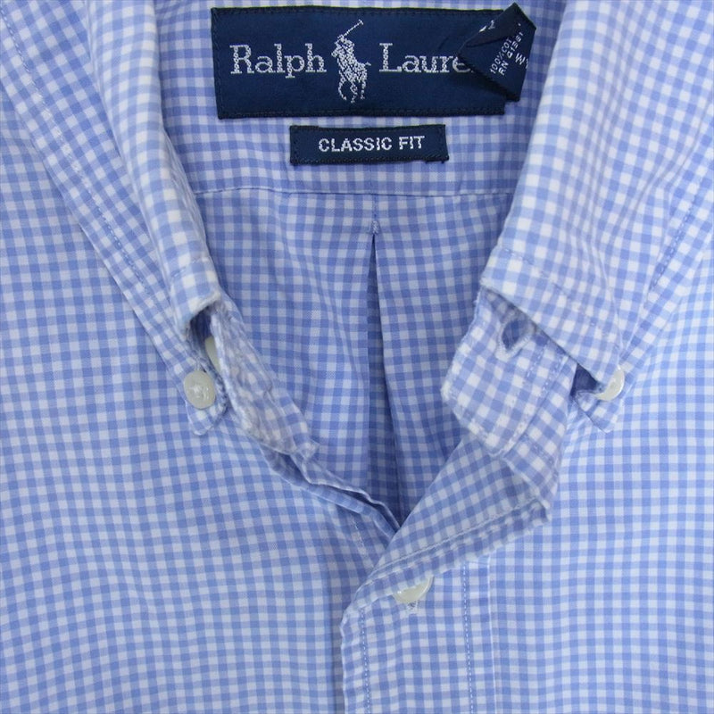 RALPH LAUREN ラルフローレン classic fit ボタンダウン チェック 長袖 シャツ ライトブルー系 14 1/2【中古】