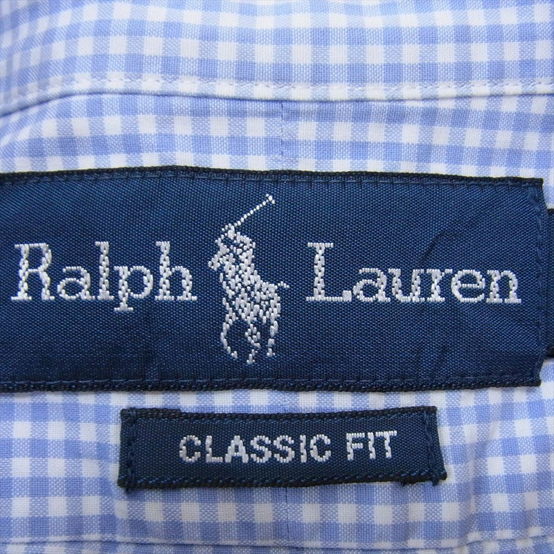 RALPH LAUREN ラルフローレン classic fit ボタンダウン チェック 長袖 シャツ ライトブルー系 14 1/2【中古】