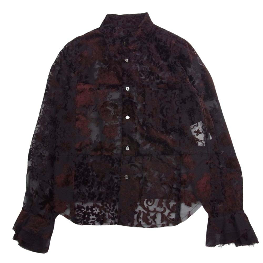 tricot COMME des GARCONS トリココムデギャルソン AD2002 TG-B021 アーカイブ フロッキープリント フラワー柄 シアー シャツ ボルドー系 M【中古】