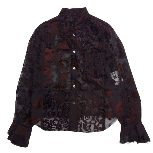 tricot COMME des GARCONS トリココムデギャルソン AD2002 TG-B021 アーカイブ フロッキープリント フラワー柄 シアー シャツ ボルドー系 M【中古】