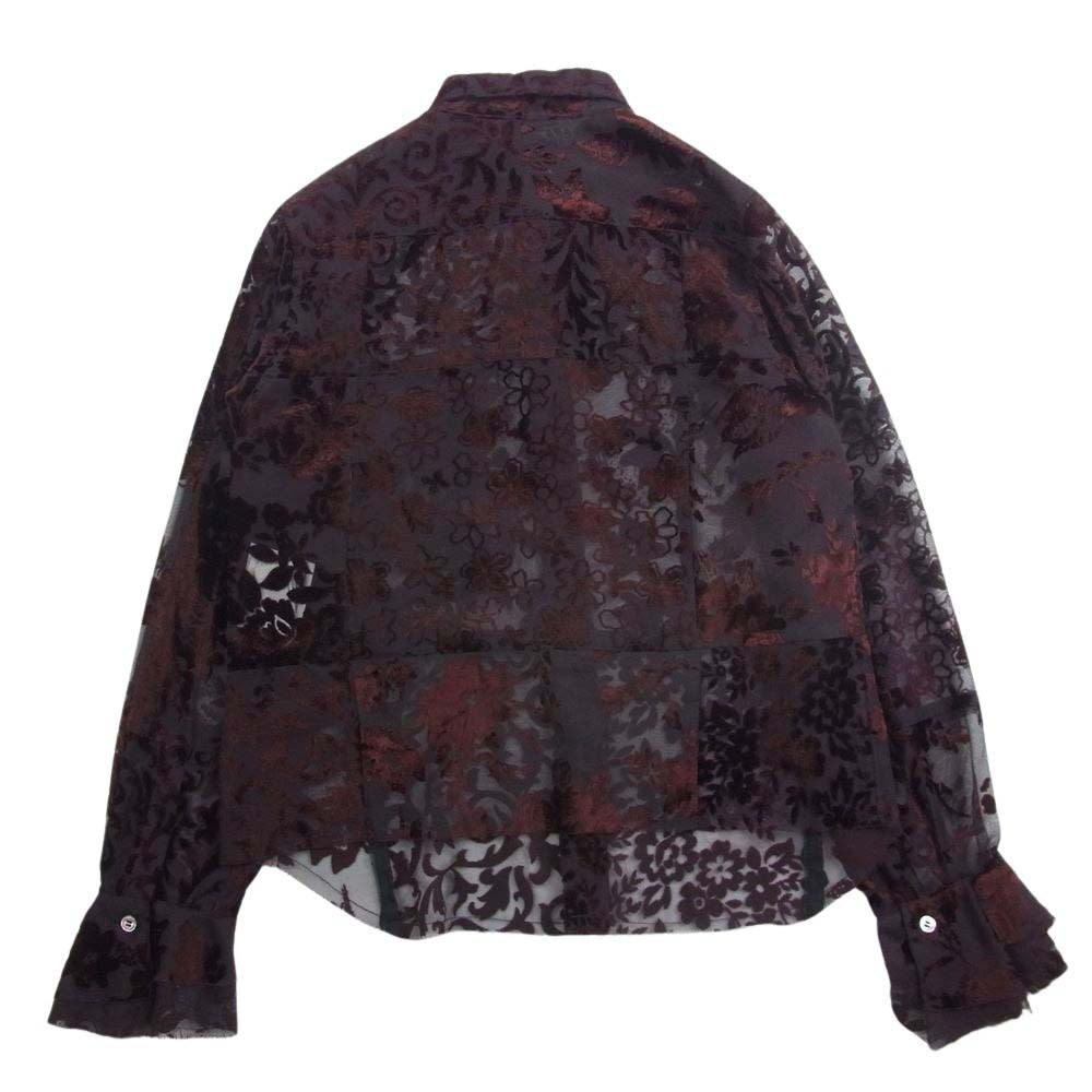 tricot COMME des GARCONS トリココムデギャルソン AD2002 TG-B021 アーカイブ フロッキープリント フラワー柄 シアー シャツ ボルドー系 M【中古】