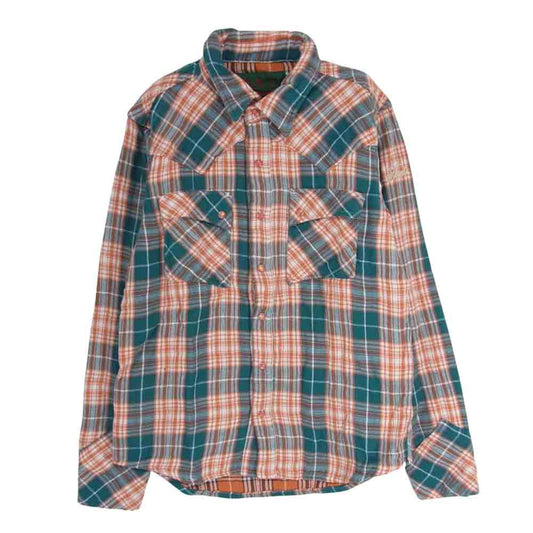 TMT ティーエムティー TSH-F17AN01 Antton 別注 モデル W GAUZE CHECK SHIRTS  ダブル ガーゼ シャツ 長袖 オレンジ系 M【美品】【中古】