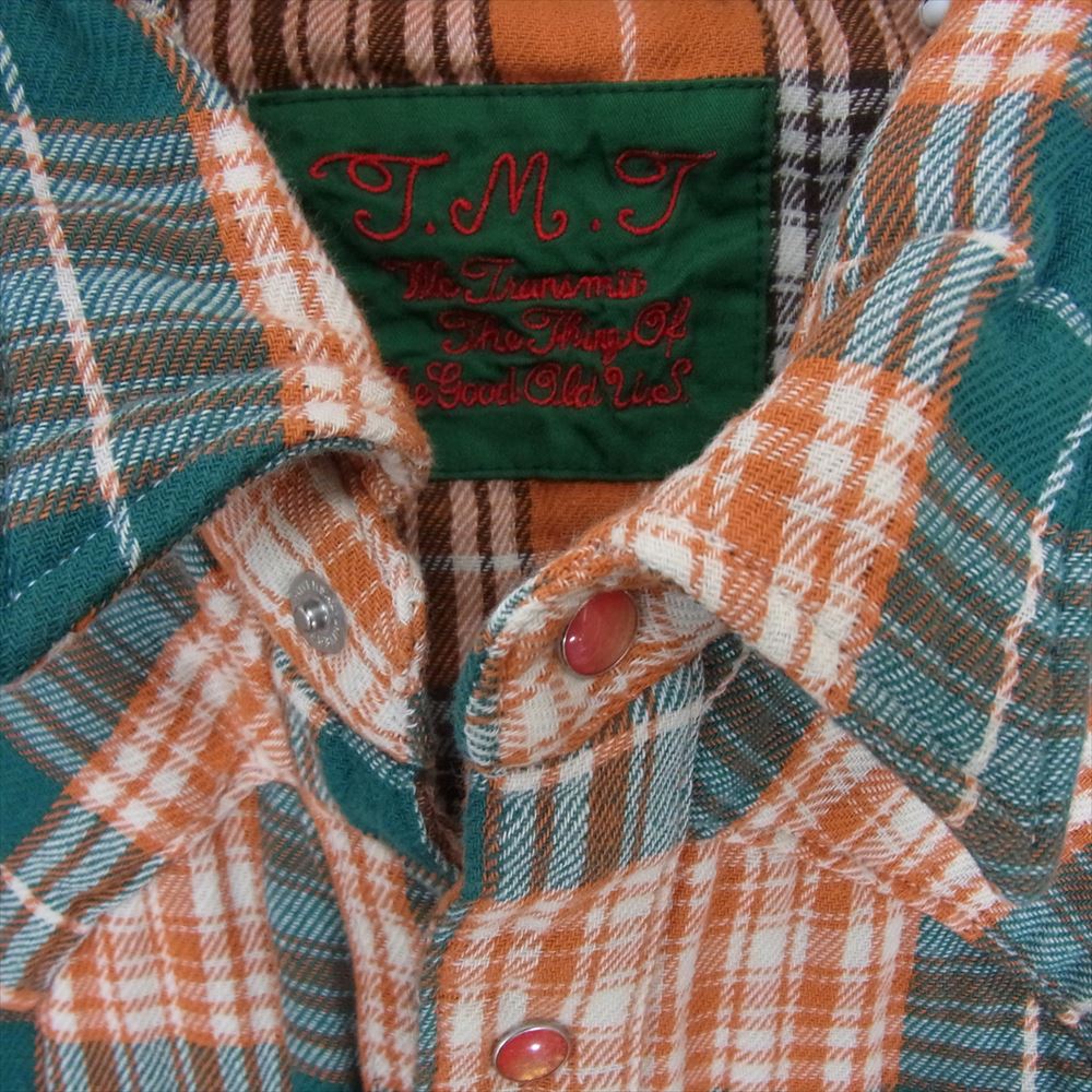 TMT ティーエムティー TSH-F17AN01 Antton 別注 モデル W GAUZE CHECK SHIRTS  ダブル ガーゼ シャツ 長袖 オレンジ系 M【美品】【中古】