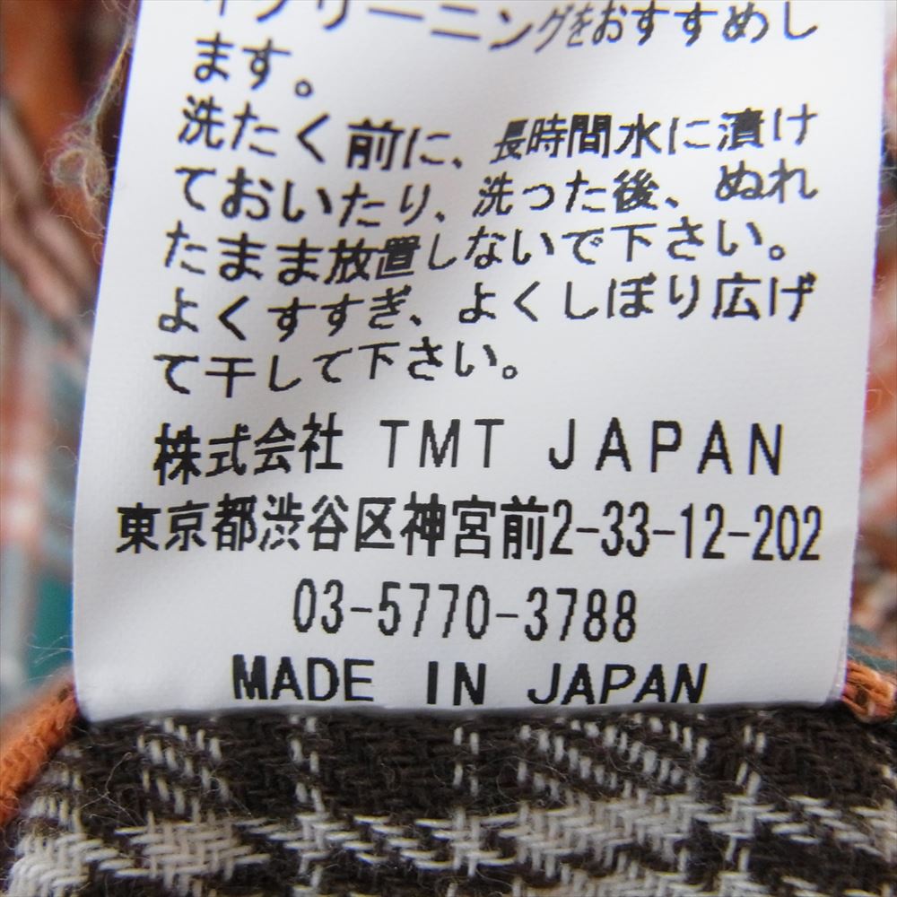 TMT ティーエムティー TSH-F17AN01 Antton 別注 モデル W GAUZE CHECK SHIRTS  ダブル ガーゼ シャツ 長袖 オレンジ系 M【美品】【中古】