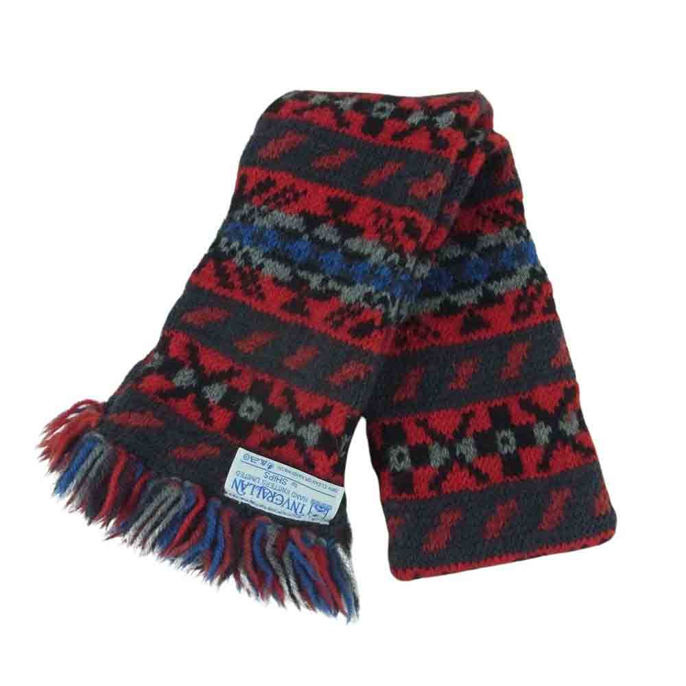INVERALLAN インバーアラン for SHIPS シップス フェアアイル ジャガード マフラー レッド系 ブラック系 ブルー系【中古】