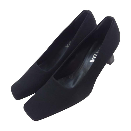 PRADA プラダ イタリア製 スクウェア ヒール パンプス ブラック系 37.5【中古】