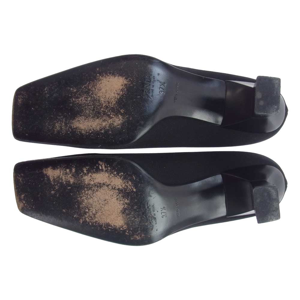 PRADA プラダ イタリア製 スクウェア ヒール パンプス ブラック系 37.5【中古】