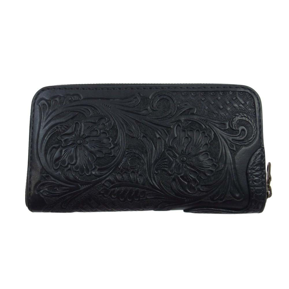 サムライクラフト  カービング レザー ラウンド ファスナー ロング ウオレット ブラック系【中古】