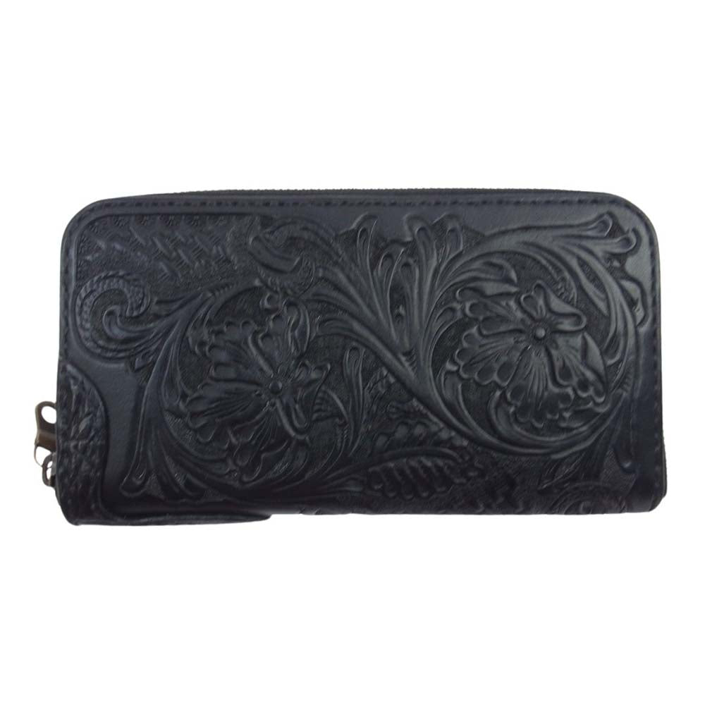 サムライクラフト  カービング レザー ラウンド ファスナー ロング ウオレット ブラック系【中古】