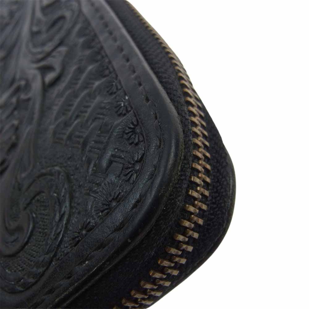 サムライクラフト  カービング レザー ラウンド ファスナー ロング ウオレット ブラック系【中古】