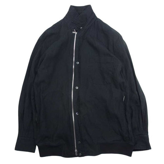 HERMES エルメス ジップアップ セリエボタン リネン 長袖 シャツ ブラック系 15.5【中古】