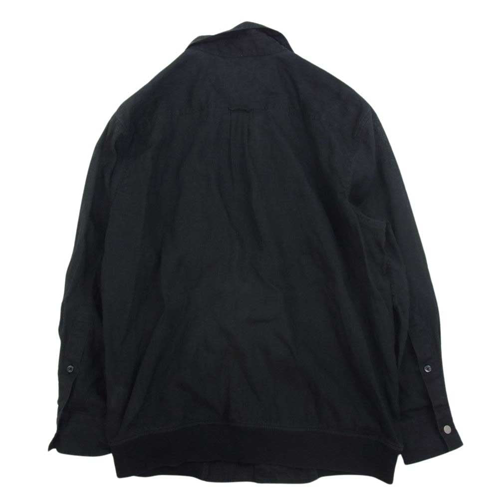 HERMES エルメス ジップアップ セリエボタン リネン 長袖 シャツ ブラック系 15.5【中古】