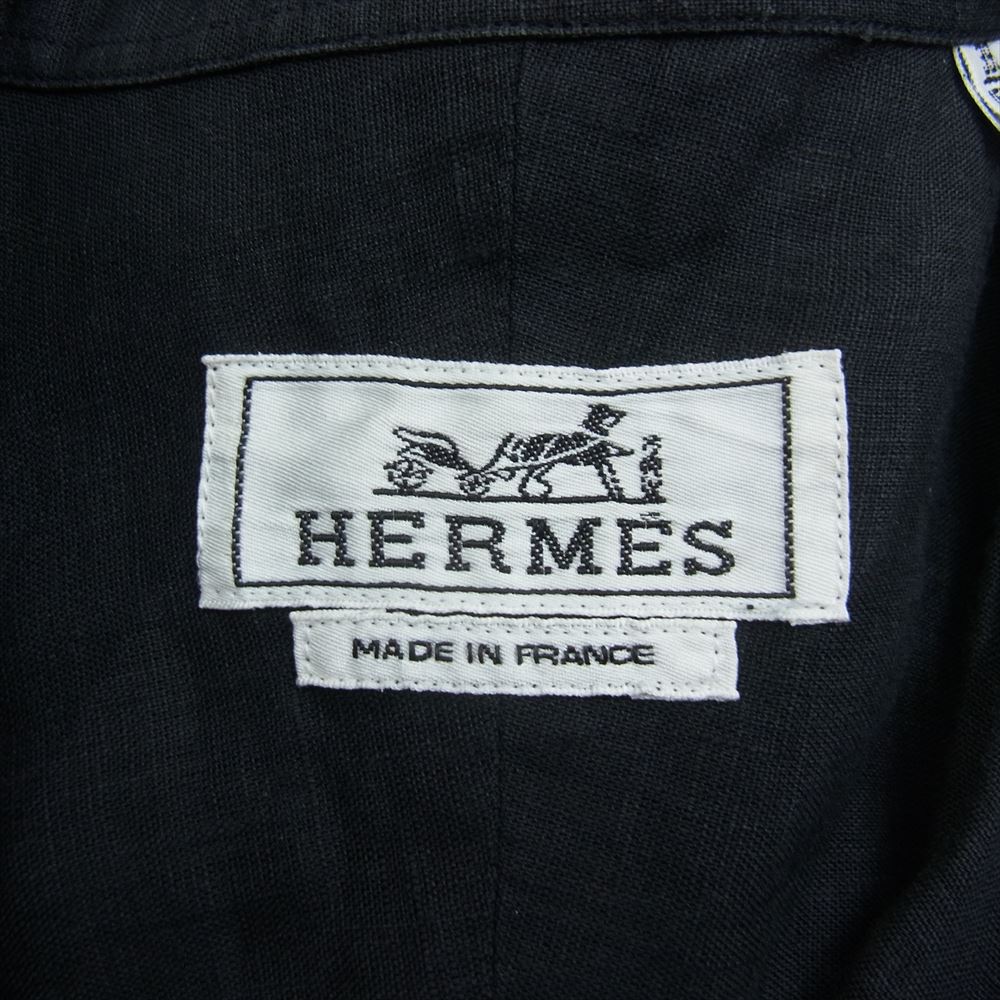 HERMES エルメス ジップアップ セリエボタン リネン 長袖 シャツ ブラック系 15.5【中古】