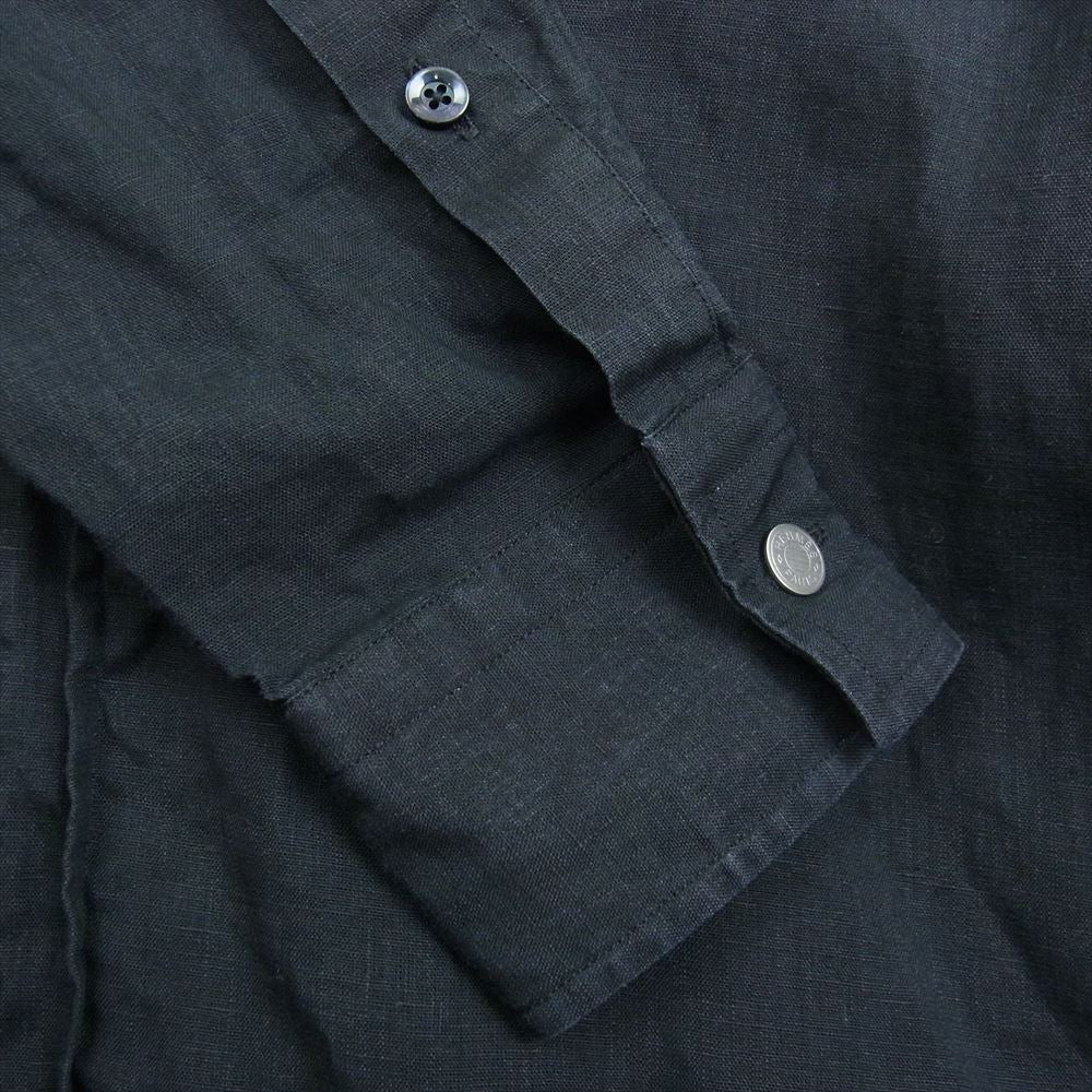 HERMES エルメス ジップアップ セリエボタン リネン 長袖 シャツ ブラック系 15.5【中古】