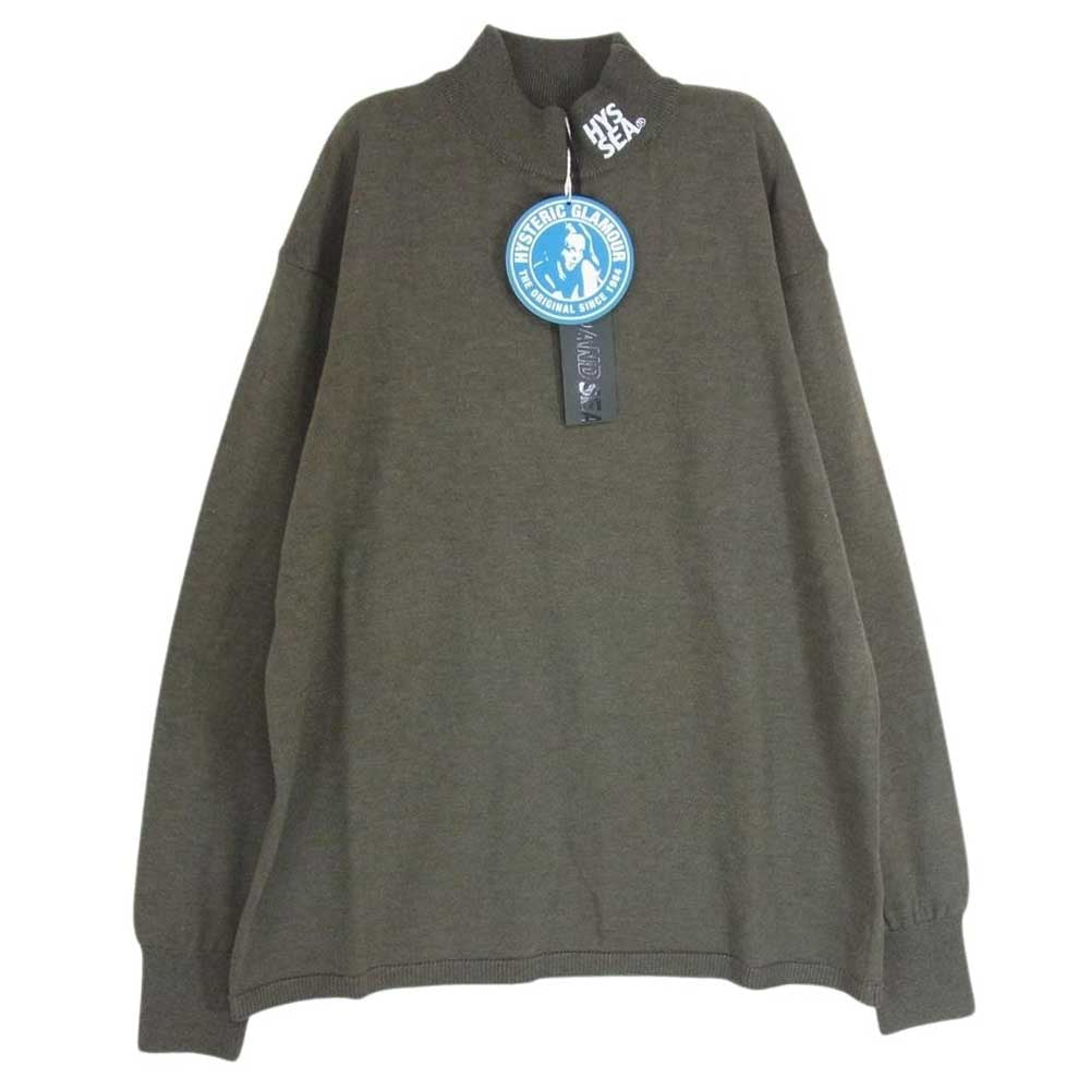 HYSTERIC GLAMOUR ヒステリックグラマー 02223ZI13365 × WIND AND SEA MOCK NECK SHIRT ウィンダンシー モックネック シャツ ニット セーター カーキ系 M【極上美品】【中古】