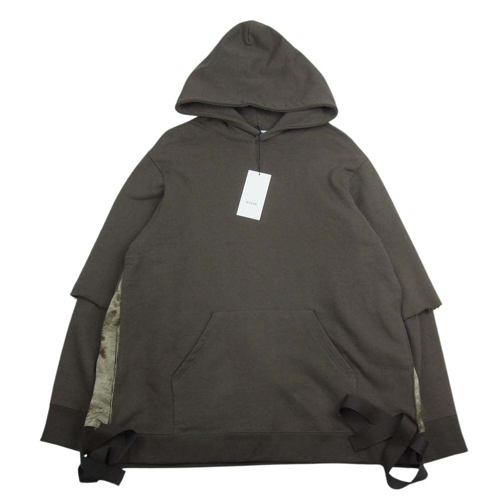 クオン 141CS032721 TERRY Layered Hoodie フレンチテリー レイヤード フーディー パーカー カーキ系 L【新古品】【未使用】【中古】