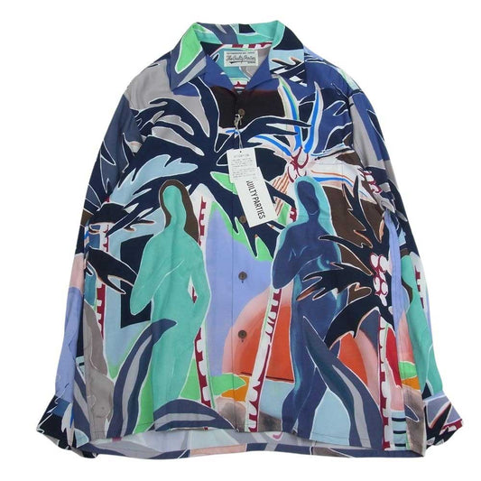 WACKO MARIA ワコマリア 22AW 22FW-WMS-HI09 HAWAIIAN SHIRT L/S TYPE 4 パラダイス図 総柄 レーヨン 長袖 ハワイアン アロハ シャツ マルチカラー系 M【新古品】【未使用】【中古】